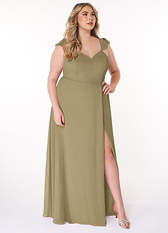Azazie Everett Bridesmaid Dresses Moss Green A-Line V-neck Ruched Chiffon Dress image9