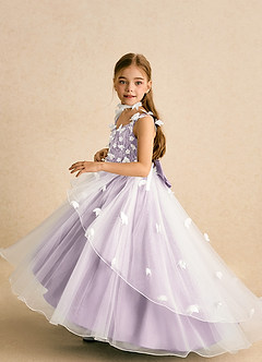 Azazie Darlina Flower Girl Dresses Ivory Frosted Lilac Ball-Gown Lace Tulle Dress image3