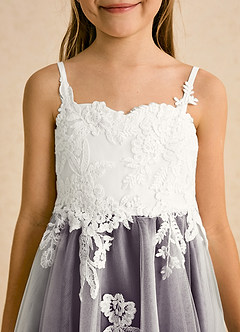 Azazie Coraline Flower Girl Dresses Ivory Plum A-Line Lace Dress image6