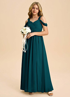 Azazie Lianne Junior Pine A-Line Off the Shoulder Chiffon Dress image1