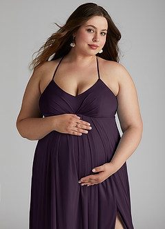 Azazie Annabelle Maternity Bridesmaid Dresses A-Line V-Neck Pleated Mesh Floor-Length Dress image11