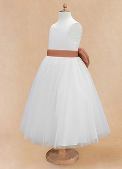 Azazie Kavi Flower Girl Dresses Ivory Bronzer A-Line Bow Matte Satin Dress image9