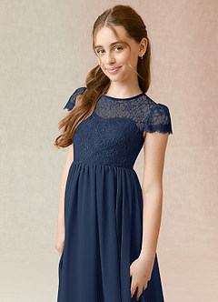 Azazie Delevingne A-Line Lace Chiffon Floor-Length Junior Bridesmaid Dress image4