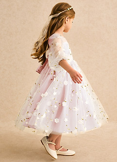 Azazie Elowen Flower Girl Dresses Blushing Pink A-Line Sweetheart Neckline Lace Dress image6