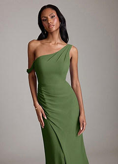 Azazie Madelyn Bridesmaid Dresses Olive Mermaid One Shoulder Chiffon Convertible Dress image4