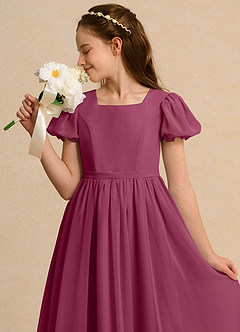Azazie Joss Flower Girl Dresses Mulberry A-Line with Sleeves Chiffon Dress image13