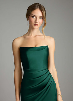Azazie Leonis Bridesmaid Dresses Emerald Mermaid Pleated Stretch Satin Convertible Dress image4