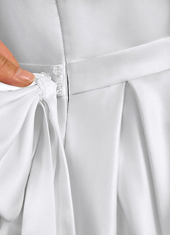 Azazie Pearl Jurken voor bloemenmeisjes Baljurk Jurk van Mat Satijn Geplooid Wit image9