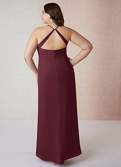 Azazie Manila Brautjungfernkleider Etui V-Hals Chiffon Kleid Cabernetrot image8