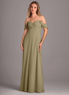 Azazie Kaylyn Robes de demoiselle d'honneur Robe Trapèze en Mousseline de soie Rayé Vert Mousse image6