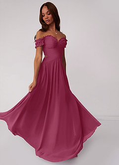 Barbie ♥ Azazie Bridesmaid Dresses Mulberry A-Line Off the Shoulder Chiffon Convertible Dress image2