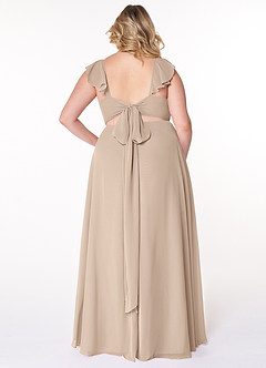 Azazie Everett Robes de demoiselle d'honneur Robe Trapèze en Mousseline de soie Col V froncé Taupe image2