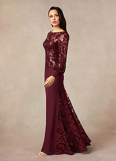 Azazie Caroline Mother of the Bride Dresses Cabernet Mermaid Sequins Lace Dress image2