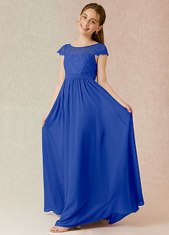 Azazie Silvermist Junior Royal Blue A-Line Pleated Chiffon Dress image3