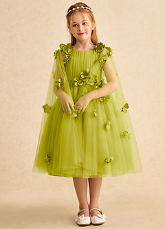 Azazie Staria Flower Girl Dresses Lemongrass Ball-Gown Ruched Tulle Dress image3