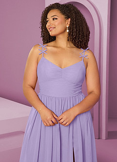 Barbie ♥ Azazie Brautjungfernkleider A-Linie Plissee Chiffon Kleid Flieder image13