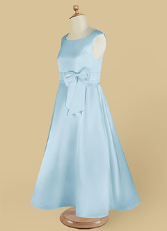 Azazie Lindy Flower Girl Dresses Sky Blue A-Line Pleated Matte Satin Dress image15
