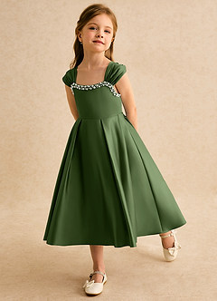 Azazie Yosemite Flower Girl Dresses Olive Ball-Gown Sweetheart Neckline Matte Satin Dress image6