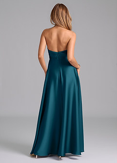 Azazie Tessie Bridesmaid Dresses Ink Blue A-Line Pleated Stretch Satin Dress image2