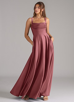 Azazie Shaude Bridesmaid Dresses Amethyst A-Line Pleated Stretch Satin Dress image3