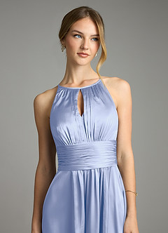 Azazie Bonnie Bridesmaid Dresses Ice A-Line Pleated Stretch Satin Dress image2