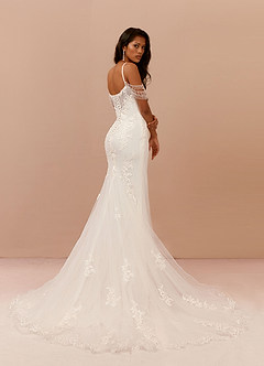 Azazie Saskia Wedding Dresses Diamond White Mermaid Sequins Tulle Dress image3