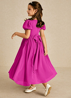Azazie Joss Blumenmädchenkleider A-Linie mit ärmel Chiffon Kleid Fuchsia image2
