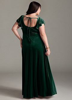 Azazie Bondi Bridesmaid Dresses Emerald A-Line Side Slit Velvet Dress image8