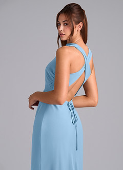 Azazie Evadne Brautjungfernkleider Etui Plissee Chiffon Kleid Stahlblau image7