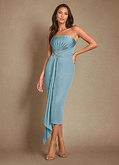 Azazie Dinanta Mother of the Bride Dresses Moody Blue Column Pleated Chiffon Dress image1