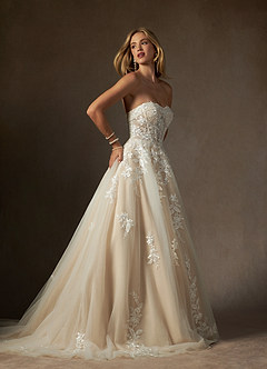 Azazie Keri Wedding Dresses Diamond White Nude Ball-Gown Strapless Lace Dress image8