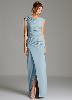 Azazie Chantal Bridesmaid Dresses Dusty Blue Mermaid Pleated Premium Stretch Jersey Dress image6