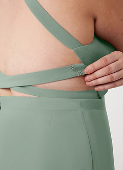 Azazie Clarice Robes de demoiselle d'honneur Robe Trapèze en Mousseline de soie Dos nu Sauge D'argent image14