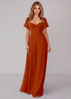 Azazie Fatima Bridesmaid Dresses Paprika A-Line with Pockets Chiffon Dress image3