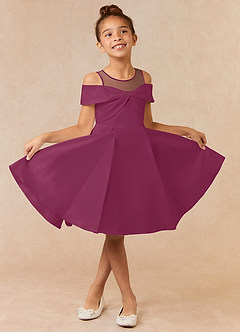 Azazie Shirin Final Sale Steel Blue A-Line Off the Shoulder Matte Satin Dress image1