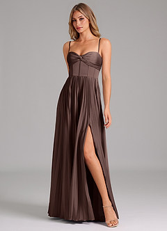 Azazie Akiko Bridesmaid Dresses Ganache A-Line Sweetheart Neckline Stretch Satin Dress image4