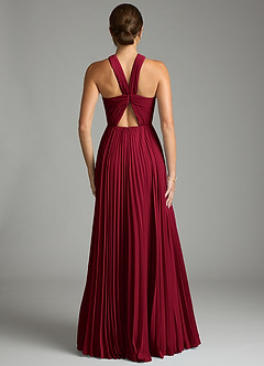 Azazie Afra Essayer des robes à la maison Robe Trapèze en Mousseline de soie Plissée Bourgogne image2