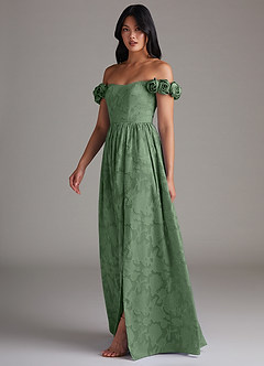 Azazie Autumn Bridesmaid Dresses Eucalyptus A-Line Off the Shoulder Floral Burnout Convertible Dress image3