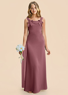Azazie Chelsea Junior Desert Rose Sheath Pleated Stretch Satin Dress image4