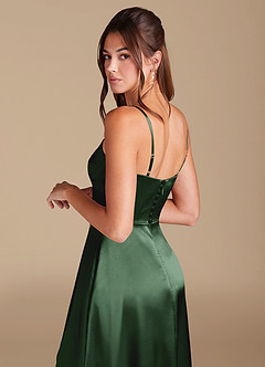 Azazie Halsey Bridesmaid Dresses Eucalyptus A-Line Side Slit Metallic Satin Dress image2