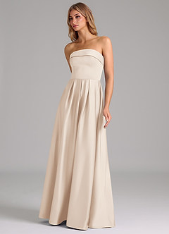 Azazie Lucienne Robes de demoiselle d'honneur Robe Trapèze Convertible en Satin extensible Sans bretelles Albâtre Blanc image6