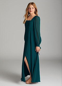 Azazie Leonia Junior Pine A-Line with Pockets Chiffon Dress image3