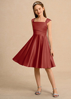 Azazie Budle Girls Formal Flower Girl Dresses Terracotta A-Line Pleated Matte Satin Dress image3