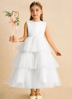 Azazie Marshmallow Robe Demoiselle D'honneur Fillette Robe Princesse en Tulle Arc Blanc image6