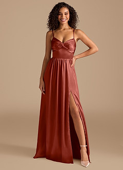 Azazie Zeya Vestidos de madrinha de casamento Vestir Terracota de Cetim Metálico de Linha A com Plissado image7
