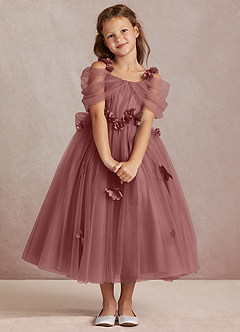 Azazie Shaylee Flower Girl Dresses Desert Rose A-Line Off the Shoulder Tulle Dress image1
