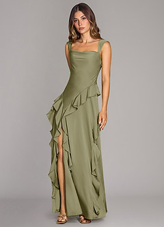 Azazie Sloane Robes de demoiselle d'honneur Robe Trapèze en Satin extensible Encolure en Forme de Cœur Pistache image4