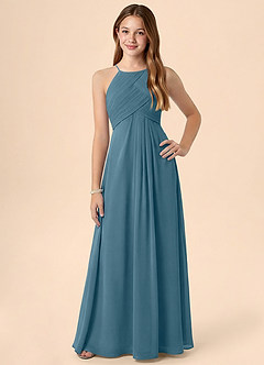 Azazie Ginny Junior Bermuda A-Line Pleated Chiffon Dress image1