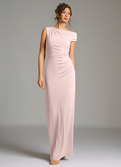 Azazie Nazanin Bridesmaid Dresses Blushing Pink Mermaid Off the Shoulder Premium Stretch Jersey Dress image4