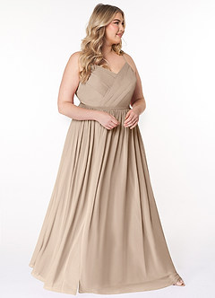Azazie Cora Bridesmaid Dresses Taupe A-Line Pleated Chiffon Dress image9